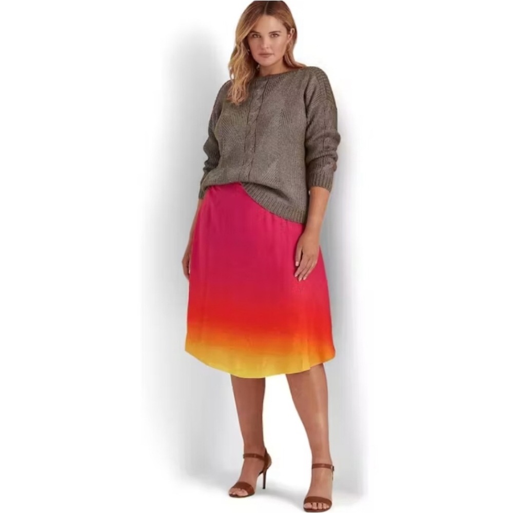 NWT Ralph Lauren Vibrant Pink and Yellow Ombre Skirt Sz. 20W